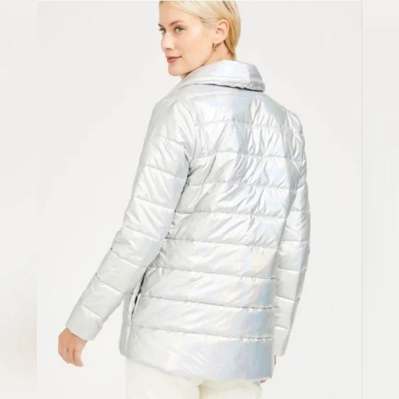 J. McLaughlin Holographic Silver Autumn Puffer Jacket size Small - Picture 2 of 12